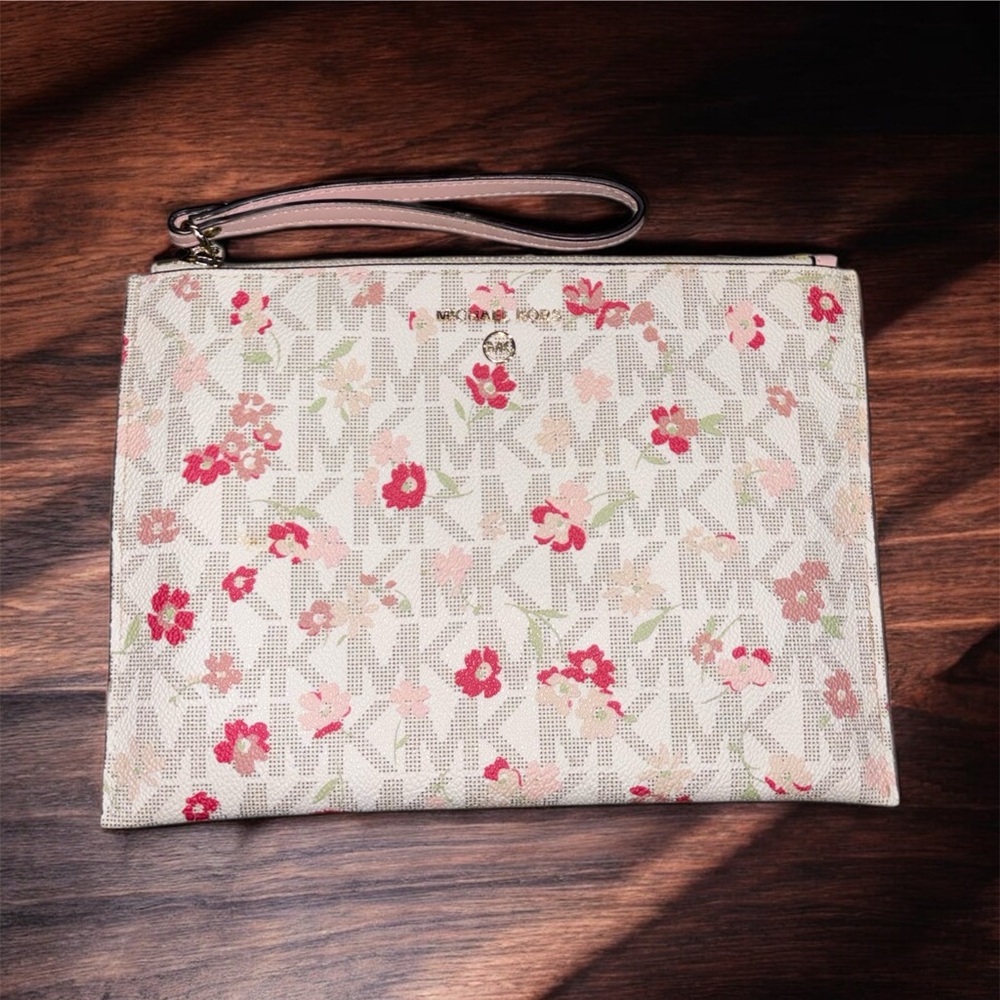 Michael Kors Pink Floral Tote Bag + Wristlet + Wallet - Picture 7 of 12